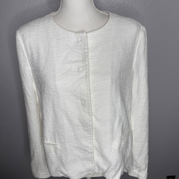 Vince Textured Crop Jacket Women's XL Snap Collarless White Blazer -cp - Picture 7 of 10